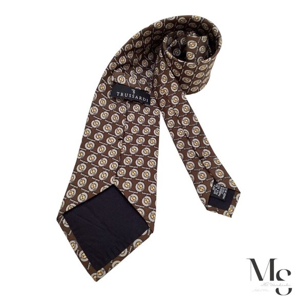 TRUSSARDI Brown Novelty Luxury Designer Silk Tie Italy W: 3.9" EX COND - Picture 1 of 7
